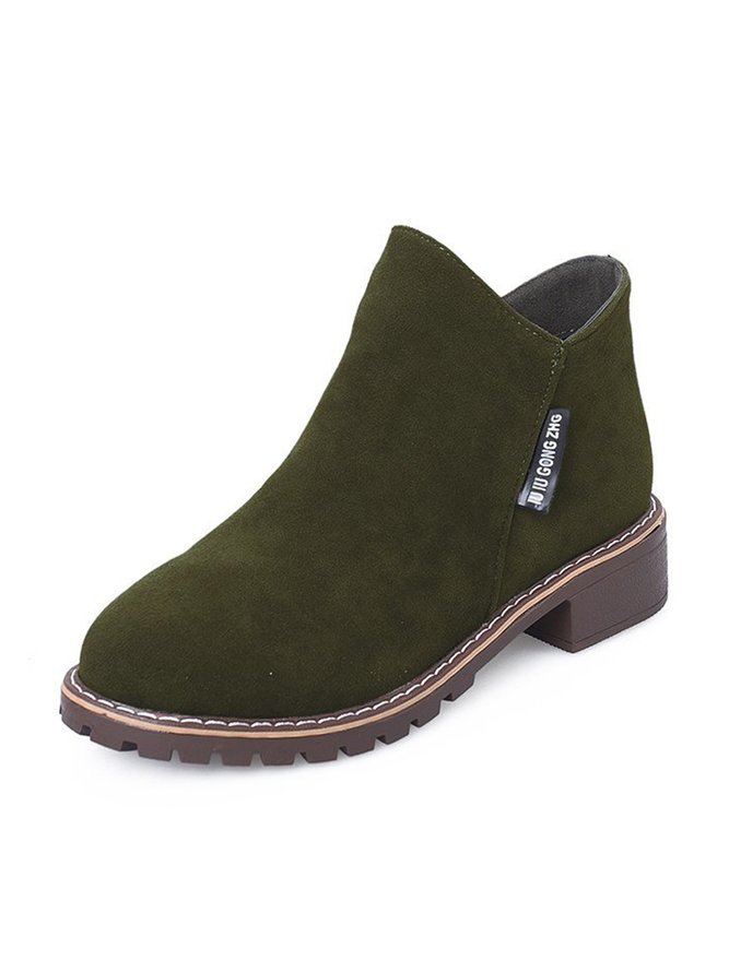 Women British Style Urban Round Toe Comfortable Zip Chunky Heel Low Heel Boots