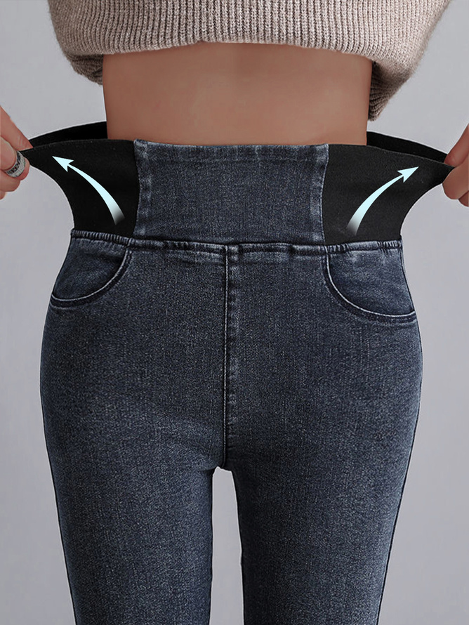 Women High Waist  Warmth Plain Denim Casual  Tight Thicken Leggings