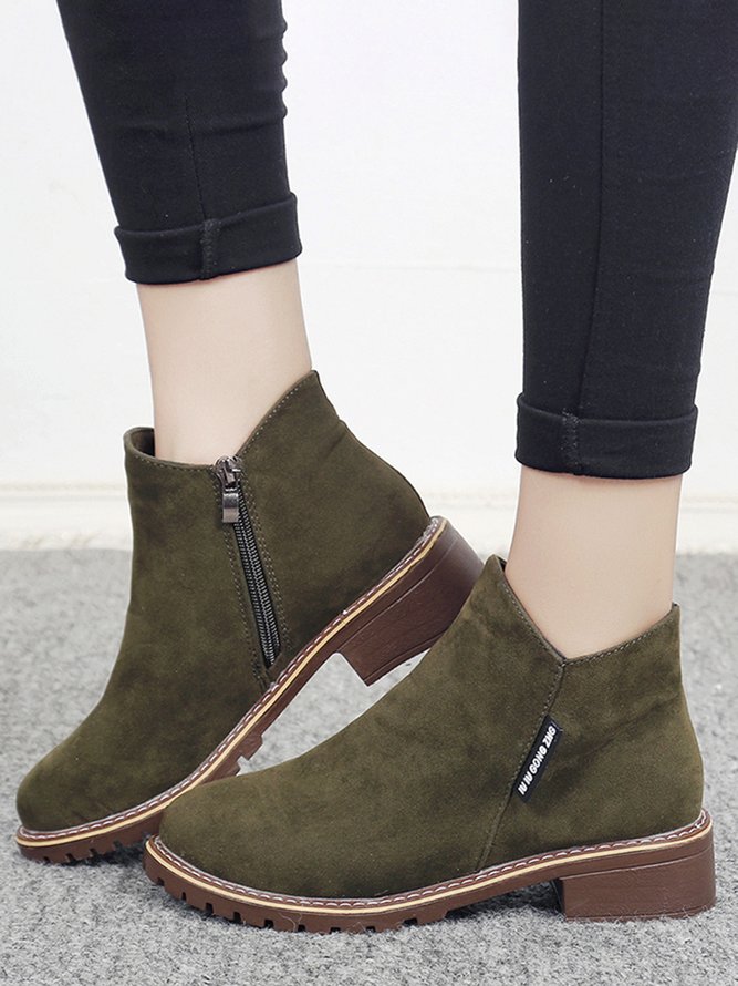 Women British Style Urban Round Toe Comfortable Zip Chunky Heel Low Heel Boots