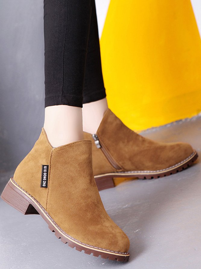 Women British Style Urban Round Toe Comfortable Zip Chunky Heel Low Heel Boots