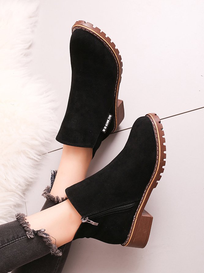 Women British Style Urban Round Toe Comfortable Zip Chunky Heel Low Heel Boots