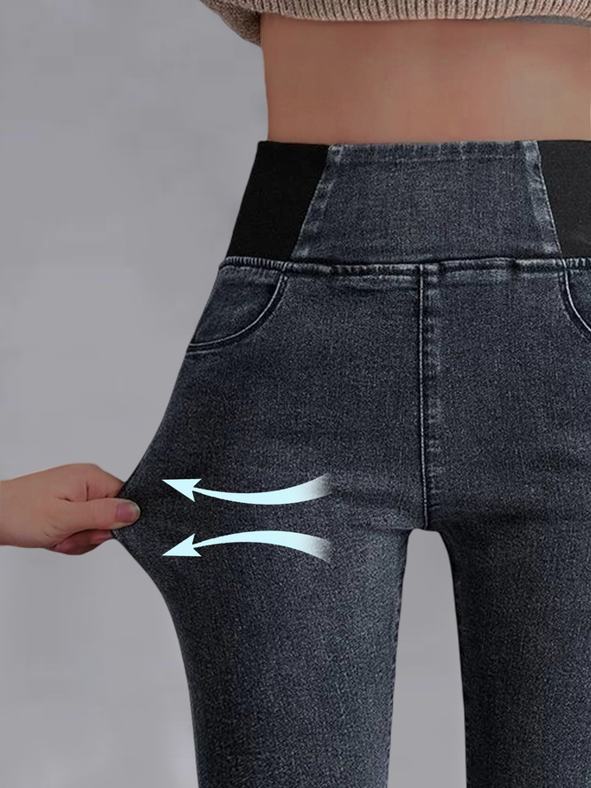Women High Waist  Warmth Plain Denim Casual  Tight Thicken Leggings