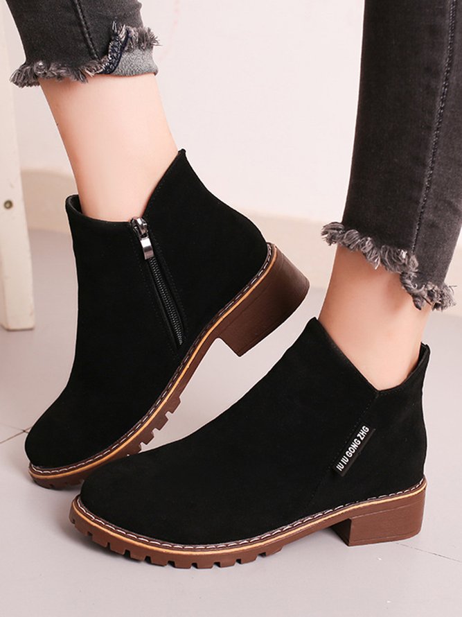 Women British Style Urban Round Toe Comfortable Zip Chunky Heel Low Heel Boots