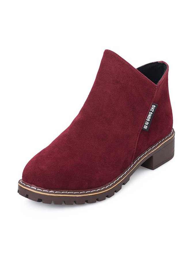 Women British Style Urban Round Toe Comfortable Zip Chunky Heel Low Heel Boots