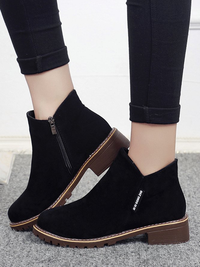 Women British Style Urban Round Toe Comfortable Zip Chunky Heel Low Heel Boots