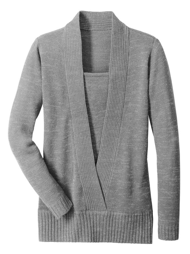 JFN V-neck Casual Warm 2-in-1 Tunic Sweater