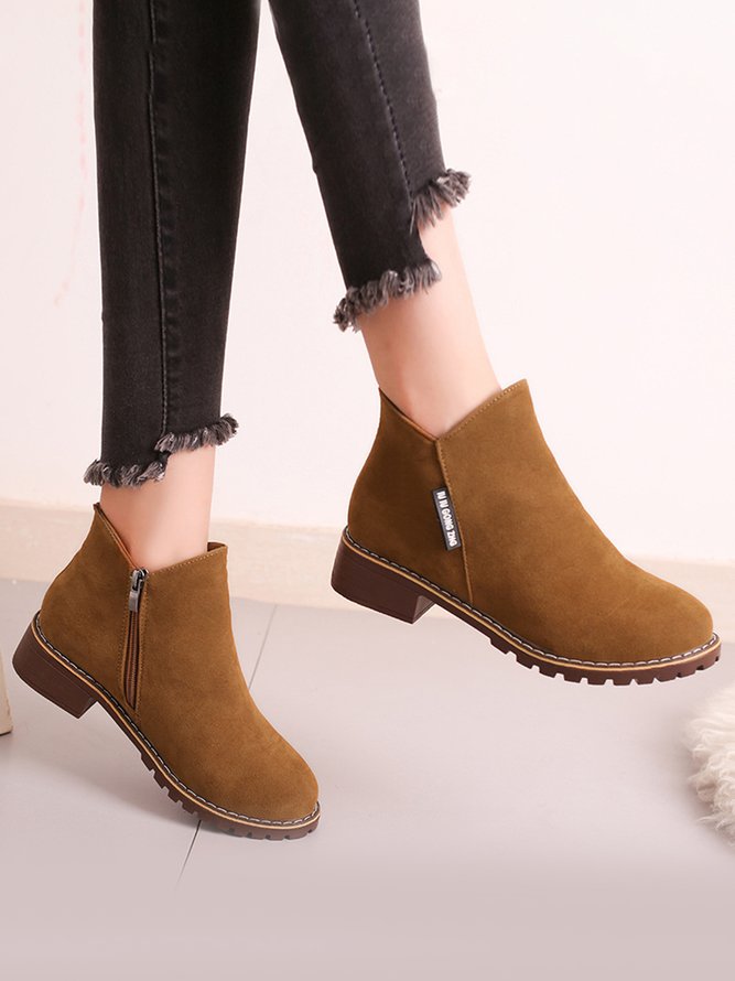 Women British Style Urban Round Toe Comfortable Zip Chunky Heel Low Heel Boots