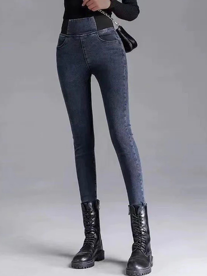 Women High Waist  Warmth Plain Denim Casual  Tight Thicken Leggings