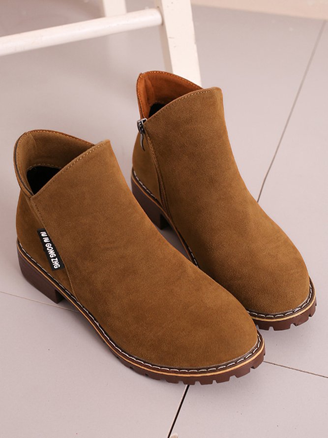 Women British Style Urban Round Toe Comfortable Zip Chunky Heel Low Heel Boots