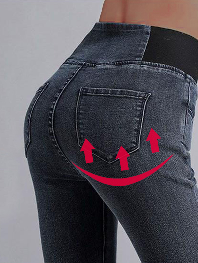 Women High Waist  Warmth Plain Denim Casual  Tight Thicken Leggings
