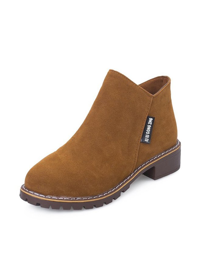 Women British Style Urban Round Toe Comfortable Zip Chunky Heel Low Heel Boots