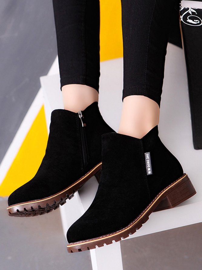 Women British Style Urban Round Toe Comfortable Zip Chunky Heel Low Heel Boots