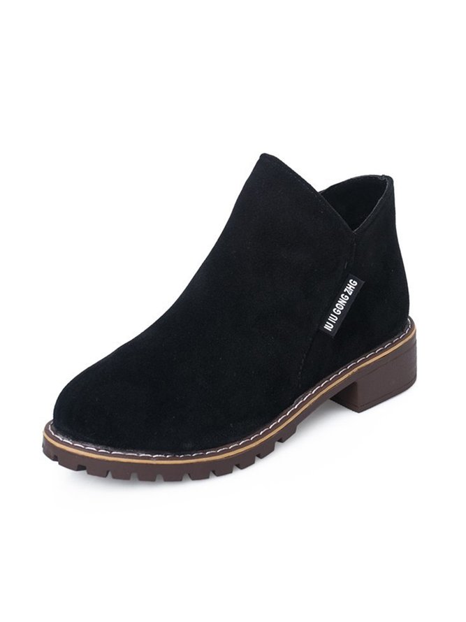 Women British Style Urban Round Toe Comfortable Zip Chunky Heel Low Heel Boots