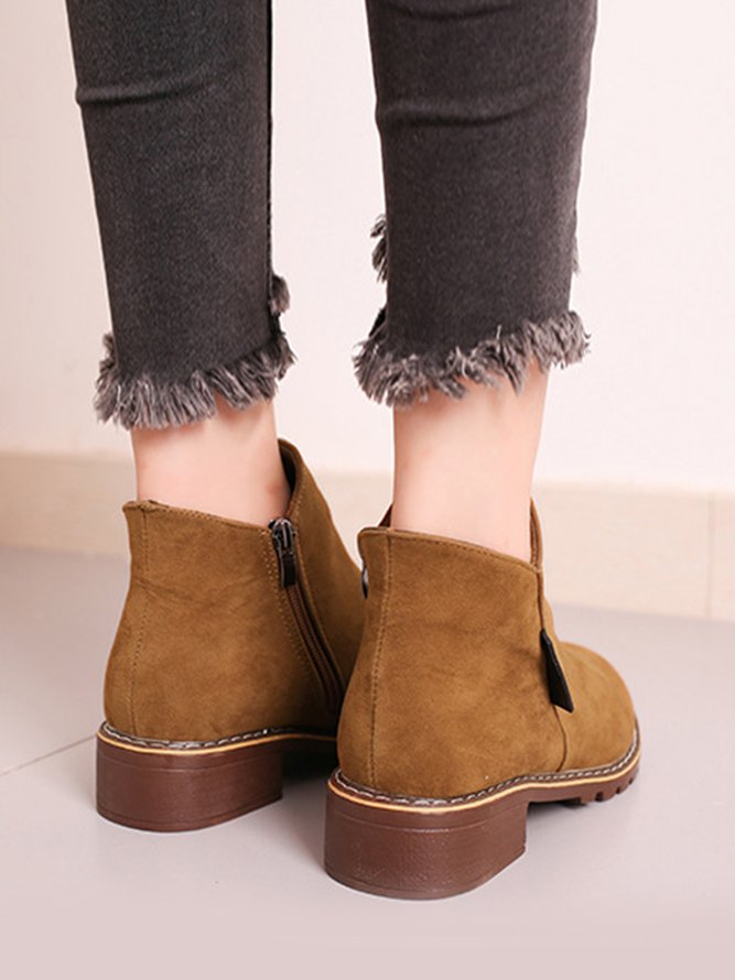 Women British Style Urban Round Toe Comfortable Zip Chunky Heel Low Heel Boots