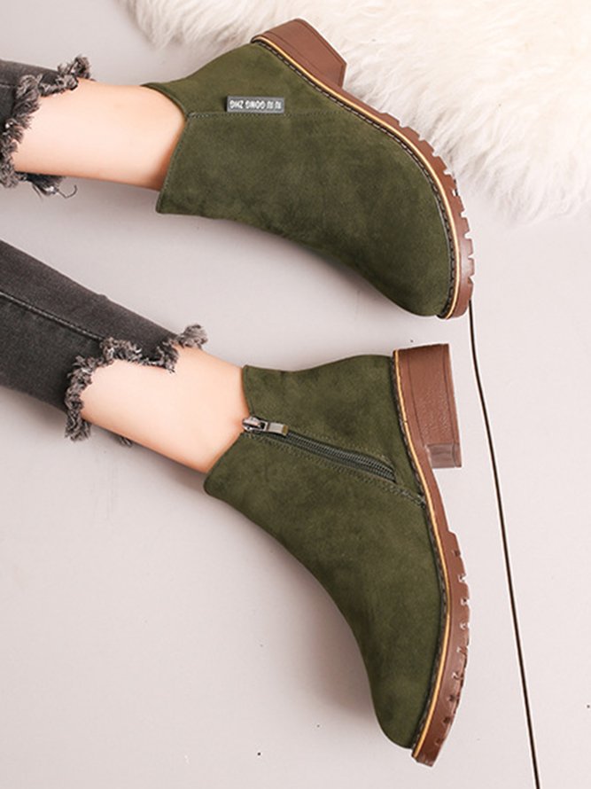 Women British Style Urban Round Toe Comfortable Zip Chunky Heel Low Heel Boots