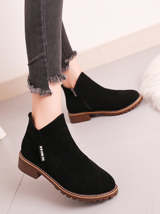 Women British Style Urban Round Toe Comfortable Zip Chunky Heel Low Heel Boots