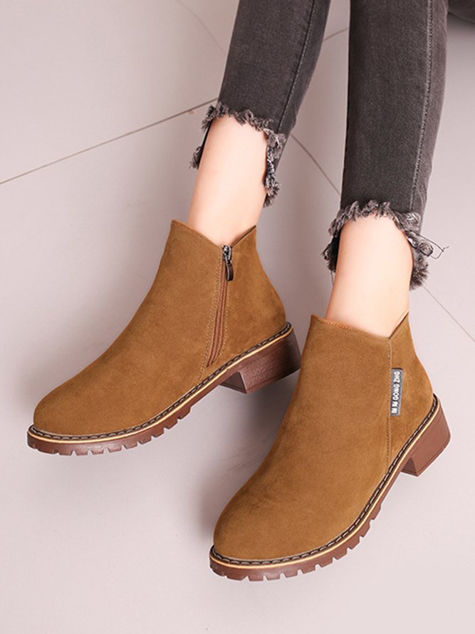 Women British Style Urban Round Toe Comfortable Zip Chunky Heel Low Heel Boots