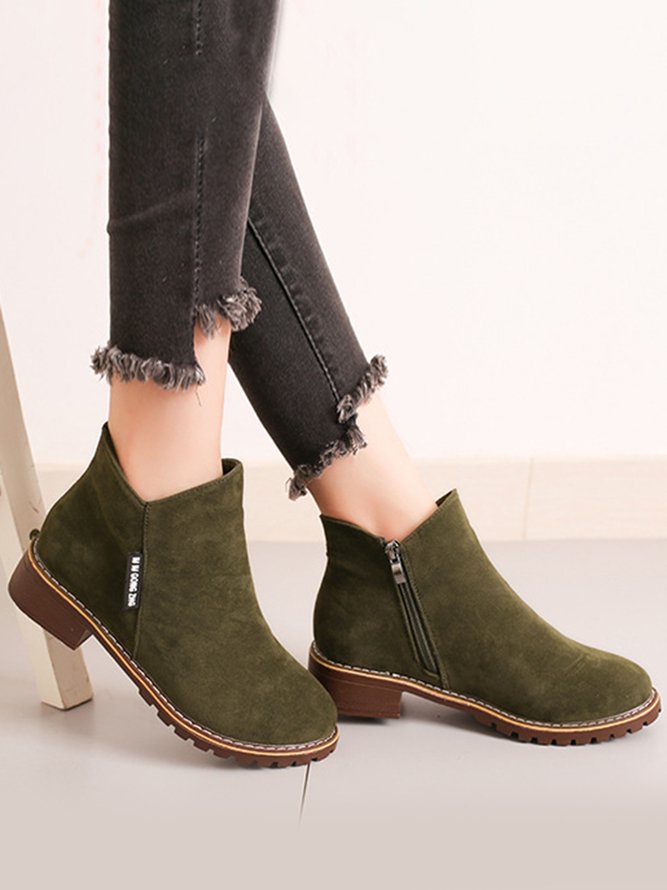 Women British Style Urban Round Toe Comfortable Zip Chunky Heel Low Heel Boots