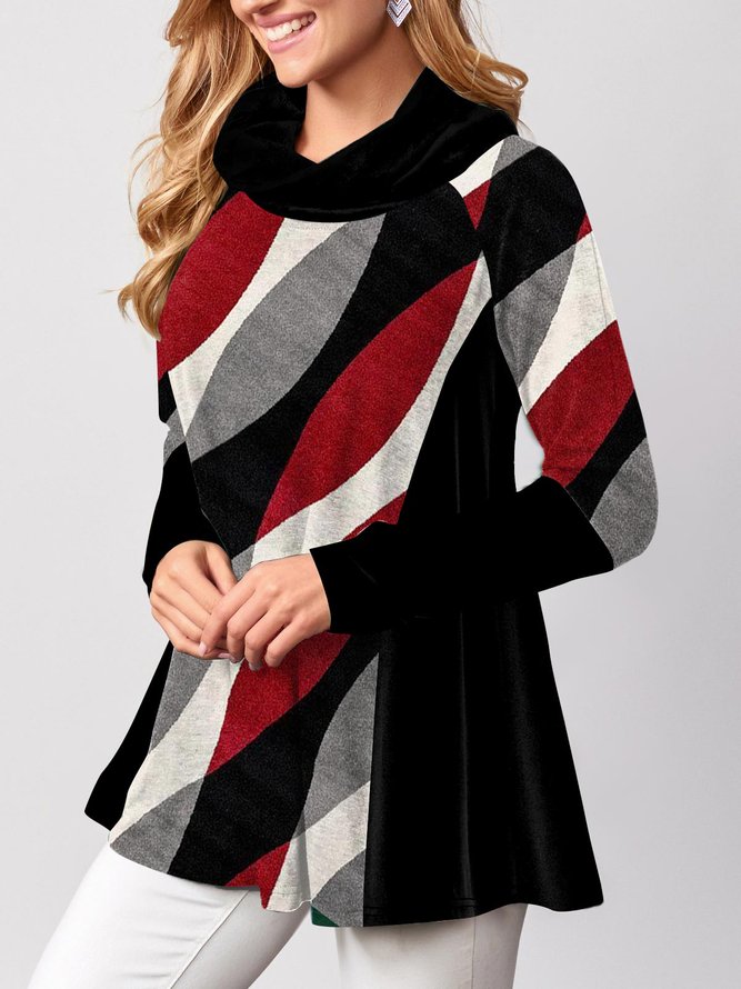 Casual Turtleneck Color Block Sweatshirt