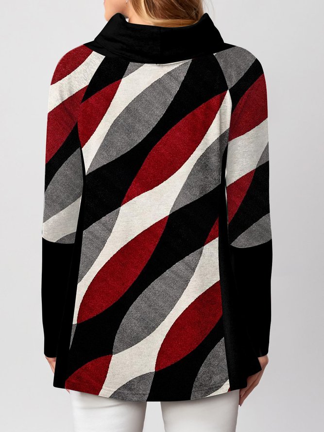 Casual Turtleneck Color Block Sweatshirt