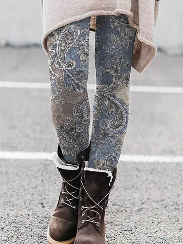 Thick Warm Elastic Band Tight Paisley Leggings
