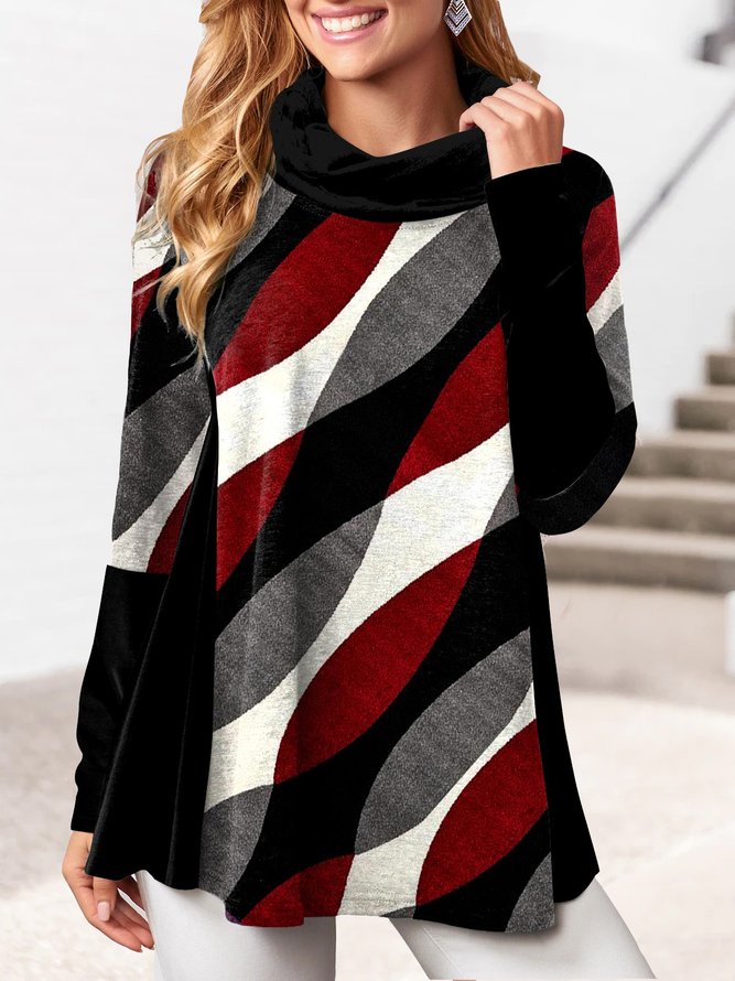 Casual Turtleneck Color Block Sweatshirt