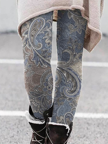 Thick Warm Elastic Band Tight Paisley Leggings
