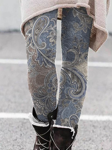 Thick Warm Elastic Band Tight Paisley Leggings