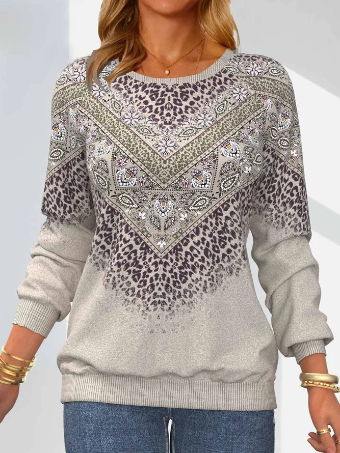 Casual Crew Neck Ethnic Sweatshirt