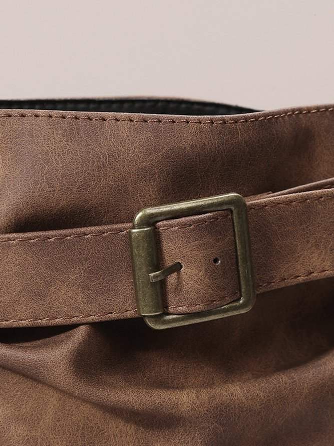 Ruched Buckle Casual Leather Booties