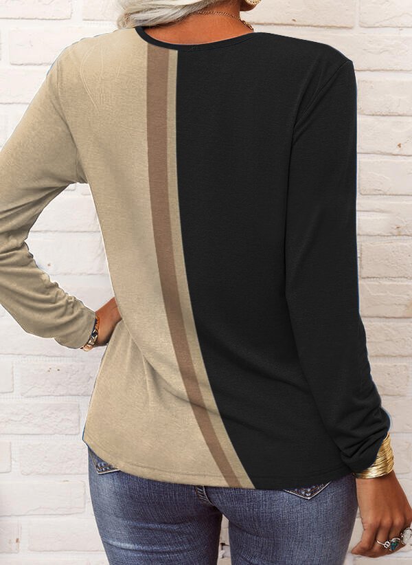 Regular Fit Color Block Crew Neck Top