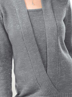JFN V-neck Casual Warm 2-in-1 Tunic Sweater