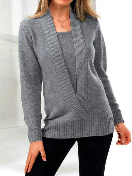 JFN V-neck Casual Warm 2-in-1 Tunic Sweater