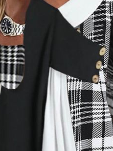 Irregular Plaid Pullover Women Turtleneck Plaid Long SleeveTunic Top 