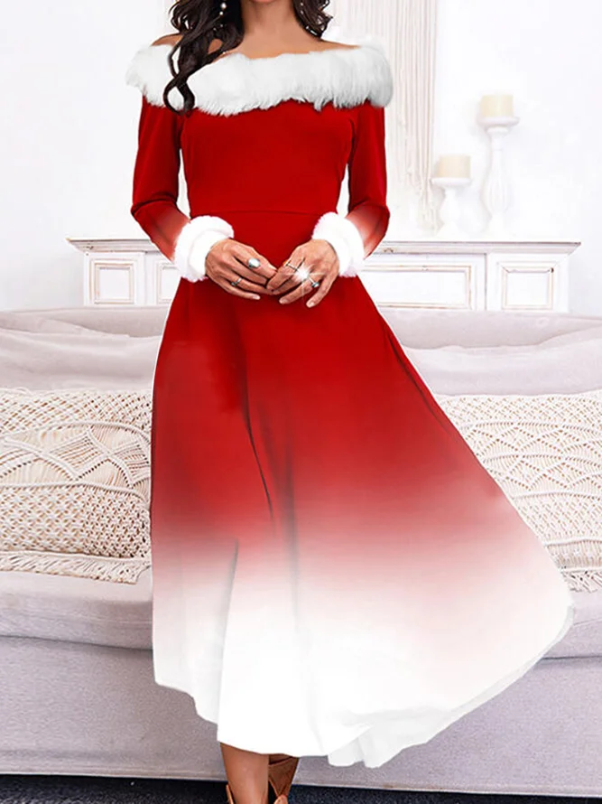 Casual Cold Shoulder Ombre Christmas Dress
