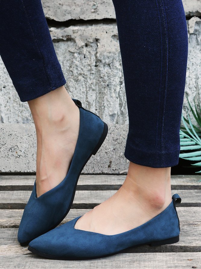 Commuter Simple Anti-Suede Pointed Toe Flats