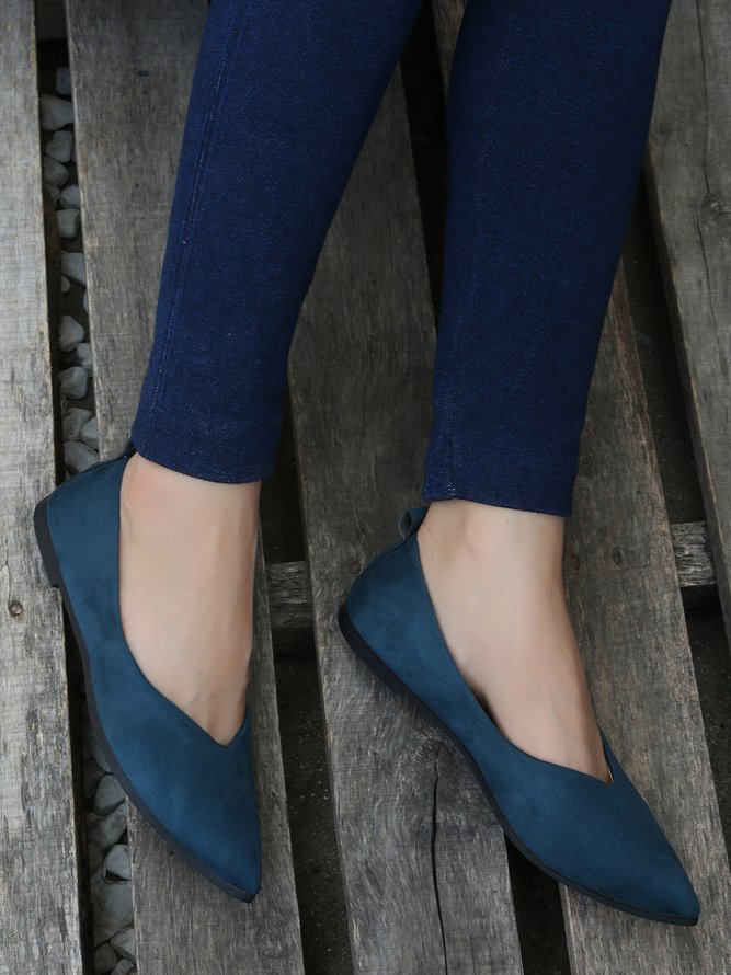 Commuter Simple Anti-Suede Pointed Toe Flats