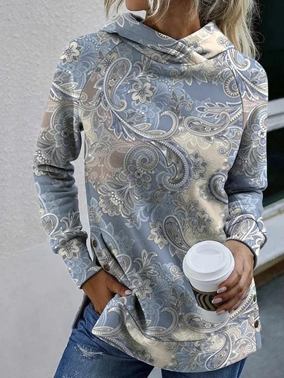 Loose Boho Paisley Raglan Sleeve Sweatshirt