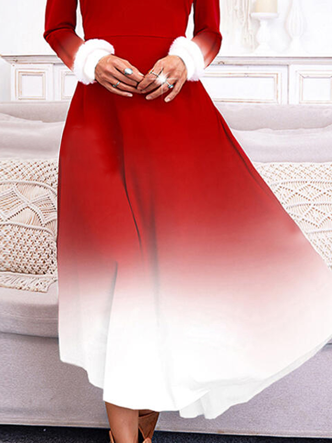 Casual Cold Shoulder Ombre Christmas Dress