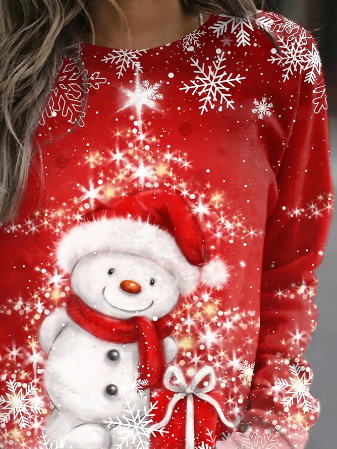 Women Christmas Santa Claus Crewneck Loose Long Sleeve Red Sweatshirts