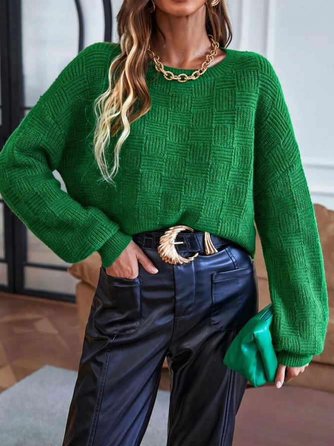 Plain Knitting Casual Crew Neck  Sweater