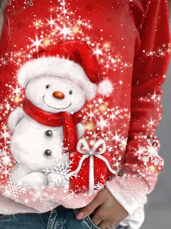 Women Christmas Santa Claus Crewneck Loose Long Sleeve Red Sweatshirts