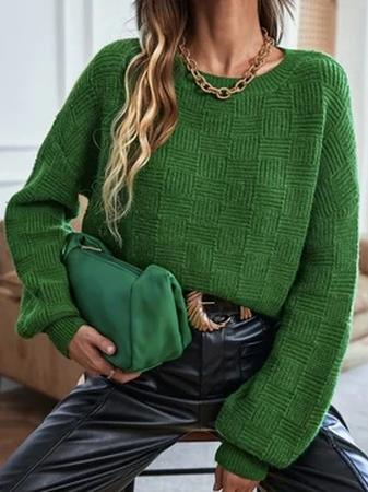 Plain Knitting Casual Crew Neck  Sweater