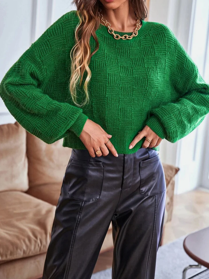 Plain Knitting Casual Crew Neck  Sweater
