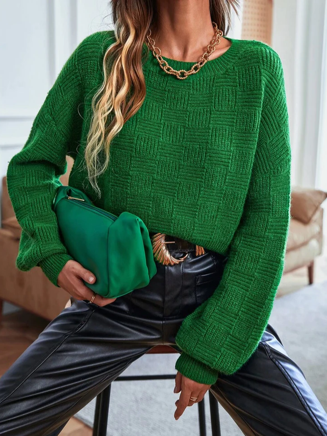 Plain Knitting Casual Crew Neck  Sweater