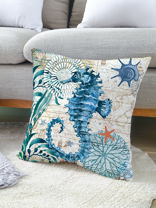 Banquet Party Pool Beach Vacation Turtle Seahorse Conch Print Home Pillowcase 45*45