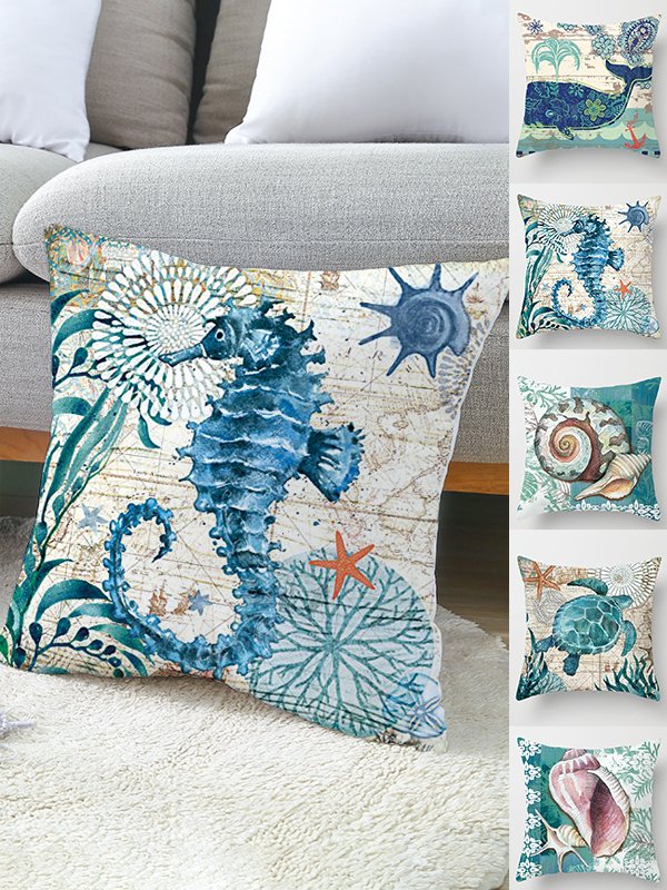 Banquet Party Pool Beach Vacation Turtle Seahorse Conch Print Home Pillowcase 45*45