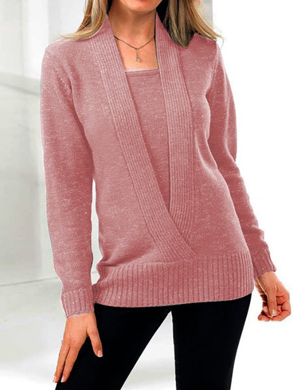 JFN V-neck Casual Warm 2-in-1 Tunic Sweater