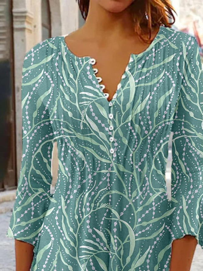 Women's Geometric Casual V-neck Daily Hot List A-Line Top Long Sleeve Henry Collar Polka Dots Stripes Tunic