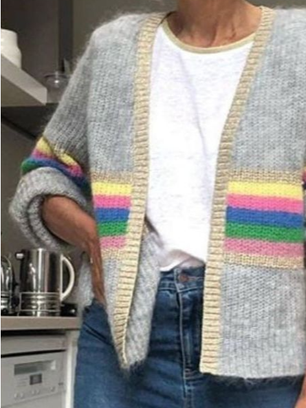 Loose Casual Color Block Sweater Coat